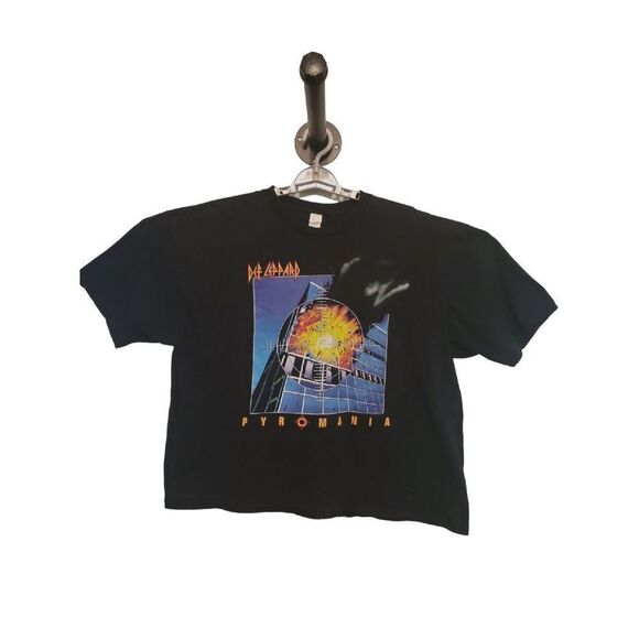 Tultex Tops - Def Leppard Pyromania Women's Size XXL Black T-Shirt Crop‎ Retro Metal